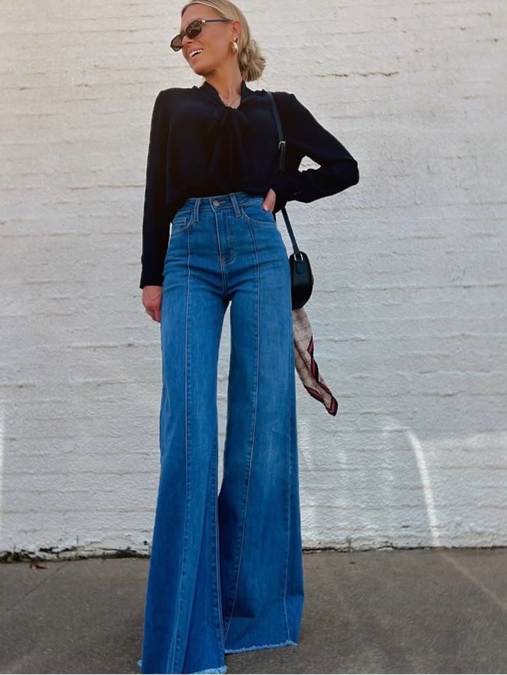 O2 Denim High-Waist Wide-Leg Front Seam Women's Jeans